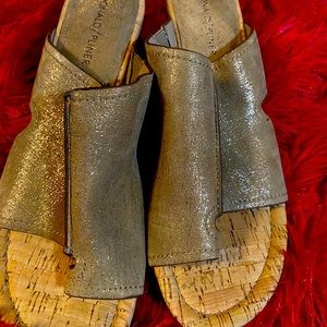 Gold Donald Pliner cork wedges